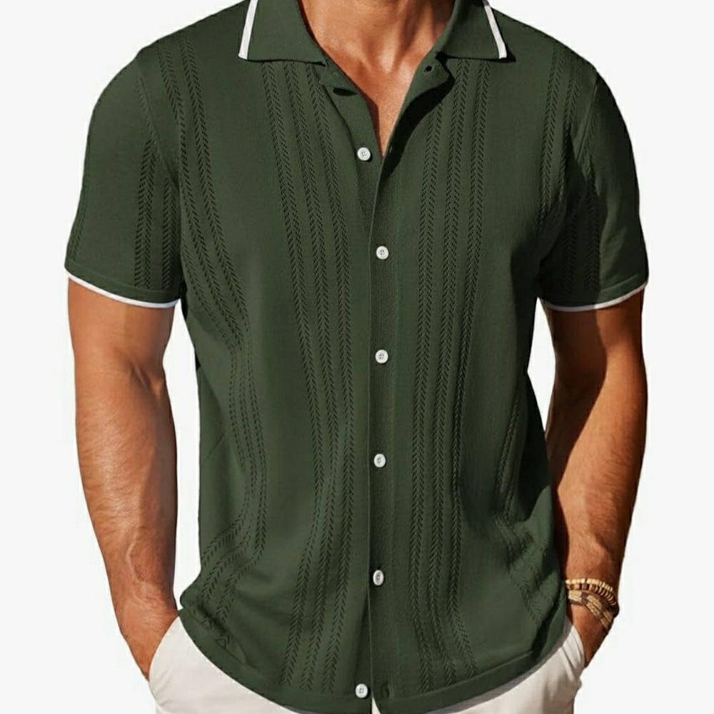 Coofandy Men's Green Knitted Short Sleeve Polo Shirt Sz L Summer Beach Date